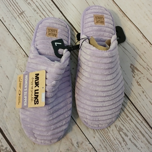 Muk Luks women's Terry ribbed scuff slippers lilac size 7 - Picture 3 of 8
